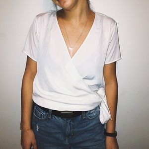 Ann Taylor Winter White Side Tie Wrap Top